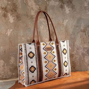 WG2202-8119 Wrangler Southwestern Pattern Dual Sided Print Canvas Wide Tote CF